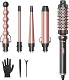 Wavytalk Thermobürste, 5-in-1 Lockenstab Set mit Thermal Brush und 4 austauschbaren Lockenwickler Keramikbeschichtung (13-32 mm), Erwärmung hitzebeständigem Handschuh and 2 Clips, Roségold