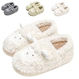 Fadezar Hausschuhe mit Schaf Damen Plüsch Memory Foam Pantoffeln Weicher Bequeme Leichte Rutschfeste Hausschuhe Herren Weiß EU 37-38 (38-39)