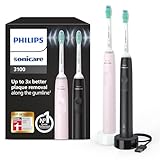 Philips Sonicare 3100 elektrische Zahnbürste, Schallzahnbürste, Andruckkontrolle und Timer, Sugar Rose und Schwarz, Zweierpack, Modell HX3675/15
