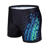AMZSPORT Badehose Herren Kurz Schwimmhose Eng Wassersport Badeshorts mit Tunnelzug, Schwarzblau L