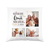 Herz & Heim® Geschenk für Omas - Kissen mit eigenen Fotos - Glück ist eine Oma wie Dich zu haben