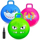 Hymaz Hüpfball mit Griff und Luftpumpe für Kinder, 45,7 cm, Hüpfball, Spielzeug für 3–6, 7–9, Jungen, Mädchen, Karneval, Outdoor-Sportspiele, 3 Stück