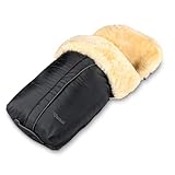 Fellhof 108303 Lammfell Fußsack Cortina, Oeko-TEX® Standard, 45x97 cm, Wind- und wasserdicht, waschbar bis 30°C, Öffnung am Fußende (schwarz)