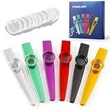 Fansjoy Kazoos Metall 6 Stück, Kasu Musikinstrumente aus Aluminium mit 12 Flötenmembranen für Erwachsene und Musikliebhaber Anfänger