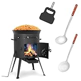 Ø36cm Uchag 2mm stahl Utschak Feuerstelle Utschag Campingofen 12L Kazan WOK Kasan (Runder boden) Feldküche Außenküche Eintopfofen mit Schaumkelle Suppenkelle Grillfächer