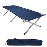 BB Sport Feldbett XXL Klappbett 210 x 72 x 45 cm Camping Bett bis 200 kg Belastbar Tragbar Klappbar Liege Reise Bequem Stabil Stahlrohr 600D Oxfordgewebe Tragetasche Gästebett, Farbe:Blue