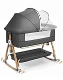 COMOMY 3-in-1 Babybett, Beistellbett Baby, Stubenwagen Baby mit Rollen inkl. Matratze & Moskitonetz, 6-Fach Höhenverstellbar