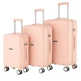 3-teilig Koffer-Set Trolley Reisekoffer Hartschale aus hochwertig PP leicht & stabil S - M - L Rosé I Smoke Blue I Schwarz DUBAI-PP5009 (Rosé)