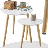 tectake® 2er Set Beistelltisch, Couchtisch Holz rund, Beistelltische als Tisch für Wohnzimmer, Jugendzimmer, als Nachttisch, Blumenhocker, Sofatisch, Side Table, Zimmerdeko