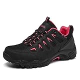 SHULOOK Wanderschuhe Damen Wasserdicht Leicht Trekkingschuhe Damen rutschfeste Bergschuhe Outdoor Schuhe für Camping,Hiking,Angeln (Schwarz Rot EU 39)