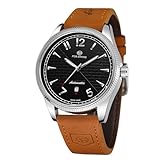 FORSINING Herren-Armbanduhr mit mechanischem Handaufzug, analog, Sport-Stil, mit Lederband, Schwarz , Armband