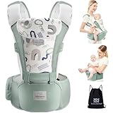 Bebamour Babytrage mit Hüftsitz mit Kopfbedeckung 3 Saugkissen Extender(Baby Carriers Foam Series, Air Green)