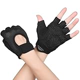 Fitness Handschuhe Damen Herren Trainingshandschuhe 2 Stück Anti Rutsch Silikon Atmungsaktive Sporthandschuhe für Gewichtheben Krafttraining, Handflächenschutz, Radfahren, Bewegung (Schwarz, S)
