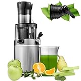 Entsafter AOBOSI-slow juicer mit Rückwärts-Kau-Funktion-Entsafter gemüse und obst mit Bürste und 2 Tassen- Multifunktions obstpresse-elektrische Fruchtpresse. (80 MM,Grau)