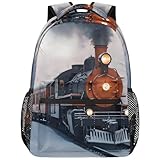 Foerrkelg Retro-Rucksack mit Zug, Büchertaschen, Laptop-Rucksäcke, leicht, Mehrzweck-Tagesrucksack, lässig, Reisen, Camping, Wandern, Tagesrucksack, Sohn-Geschenk, Farbe10, 11.4*8*16 inches