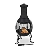 Relaxdays Terrassenofen mit Schürhaken, Holzrost & Funkenschutzgitter, für Garten, Aztekenofen HxD: 88 x 38 cm, schwarz