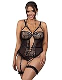 ohyeahlady Dessous Damen Sexy Reizwäsche Große Größen Spitze Body Babydoll Negligee Lingerie Sexy for Women Mollig Erotische Unterwäsche Catsuit Stringbody Clubwear Party(Schwarz,XL-XXL)