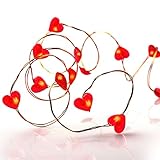 hellum LED Lichterkette Herz-en Batterie-betrieben(2AA), 20er rote Herzen mit rote LEDs Kupfer Draht Lichterkette innen, 110cm Lichtlänge für Valentinstag Hochzeit Jahrestage Muttertage Deco 570854