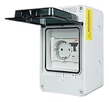 RoadEu - Schuko Steckdose mit Fi Schutzschalter im Sicherungskasten Aufputz IP65. Wasserfest Wandverteiler Komplett - 16 Ampere Steckdose 230V und FI 16A 'C' typ A