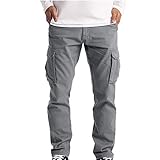Minying Cargohose, Herren, Slim, große Größe, Sporthose, Bootcut-Hose, Jogging, Casual, Workout, Arbeitshose, Streetwear mit großen Seitentaschen, 1-grau, XL