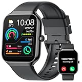 Smartwatch Herren Damen, 1.96' Fitnessuhr mit Telefonfunktion, Smart Watch Fitness Tracker SpO2 Pulsuhr Schlafmonitor Schrittzähler Uhr 113+ Sportmodi Sportuhr IP68 Wasserdicht für Android iOS Schwarz