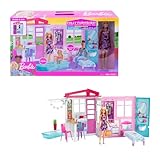 Barbie-Haus mit Küche, Schlafzimmer, Badezimmer, Pool, komplett eingerichtet Möbeln, verschließbar mit Aufbewahrungsgriff, Puppen, Geschenke für Kinder ab 3 Jahren, GWY84