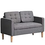 HOMCOM 2 Sitzer Sofa, Couch mit Stauraum, Holzbeine, Gepolsterter Polstersofa, Doppelsofa mit Samtoptik für Wohnzimmer, Schlafzimmer, 117x 62 x 78 cm, Grau