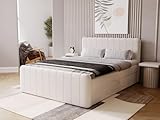 GRAINGOLD Osteno Bett 140x200, Boxspringbett mit Bettkasten, Polsterbett mit Bonell-Matratze, Samt Stoff, mit Topper, mit Kopfteil (Creme, 140x200)