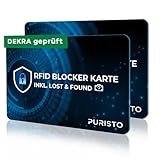 PURISTO® RFID Blocker Karte (2er Set) - DEKRA geprüft - 2in1 inkl. Lost & Found Service - NFC Schutz für Kreditkarten, EC Karten & Ausweise - Ultra-dünner Data Blocker - Portemonnaie RFID-Blocker