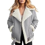 ZYPAINIY Lammfelljacke Mit Knöpfen, Kunstlederjacke Für Damen, Gefütterte Jacke Mit Kurzem Futter, Lässige Jacke Mit Langen Ärmeln Und Knöpfen, Gefütterte Fleecejacke