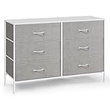 SONGMICS Kommode mit 5 Schubladen, Aufbewahrungsschrank mit 6 Stoff-Schubladen, 40 x 117 x 77,5 cm, modern, weiß-hellgrau LTS833W01