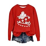 NSICBMNO Weihnachtspullover für Damen, lustiger Weihnachtspullover, übergroßer Pullover, Weihnachtsbaum, Schneemann, Pfotenabdruck, Sweatshirt, Baggy Neuheit, Weihnachtspullover, Rundhalsausschnitt