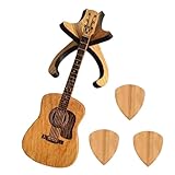 Generisch Gitarren-Pick-Halter, 2024 Neue 3 Plektren, hölzerne Gitarren-Pick-Box, Gitarren-Pick-Halter an der Gitarre, Gitarren-Pick-Box mit 3 Gitarren-Picks und Ständer für E-Bass, Freund, Schwester