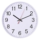 OFFICER PRODUCTS Wanduhr Kunststoff / 30 cm Weiß/Arabische Ziffern Wand-Uhr/Quartz Lautlos Wanduhren, für Schule, Büro, Wohnzimmer, Küche/Analog Modern, Rund Dekorative
