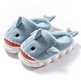 dressfan Hai Hausschuhe Plüsch,3D Tierhausschuhe Hai Slippers Pantoffeln,Leise Dicke Weiche Rutschfeste Sohle Memory Foam Home Slippers,Lustig Hausschuhe für Damen Herren,Hellblau,EU 40-41