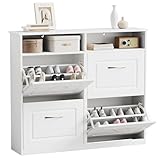 Sweetcrispy Schuhschrank mit 4 Klappen, schmaler Schuhkipper mit offenen Ablagefächern, verstellbare Trennwände, platzsparend für Flur/Diele/Eingang, 104 x 90 x 24 cm, Weiß