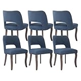 Shenyon Modernes Esszimmerstuhl-Set 6er, Polsterstühle mit Massivholzbeinen, Ziernägeln & offenem Rücken, Küchen- & Esszimmerstühle im Landhausstil, Blau