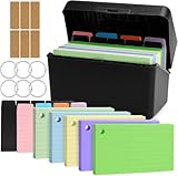Lernkarteibox Schwarz, Index Box Black, Karteikasten Box, 355 Karteikarten, 5 Trennkarten und 6 Aufkleber, für Unterwegs, Lernen, Notizen, Schule, Büro und Zuhause