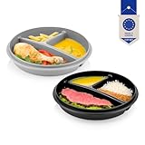 Winkly® Bento-Schüssel, Multischale mit 3 Fächern, rund Cirqula – Frischhaltedose luftdicht – Mahlzeiten getrennt aufbewahren – Meal-Prep-Boxen & Vorratsdosen (Grau & Schwarz)