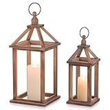Laterne Holz Groß Landhausstil Deko - Romadedi 30/40cm Rustikale Landhaus Windlicht Kerzen Laterne für Vintage Weihnachten Balkon Garten Hochzeit Tischdeko Innen, Braun Set of 2