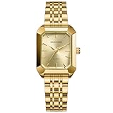 GOLDEN HOUR Armbanduhr Damen Rechteckig Analog Quarz Uhr Damen Gold mit Edelstahlband Modisch Lässig Wasserdicht Vintage-Armbanduhr für Frauen