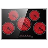 GASLAND CH775BF20B autarkes Glaskeramikkochfeld, 77 cm Einbau-Elektrokochfeld mit Edelstahlrahmen, 5 Kochzonen, Keramikkochfeld mit Mehrkreiskochzone, Slider-Bedienung, Pausenfunktion, 8200W