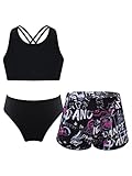 Hansber Mädchen Bikini Tankini Set Tank Top+Shorts + Slips Dreiteiler Badeanzug Bademode Kinder Badebekleidungsset Sport Set Gr.122-176 Briefe 158-164