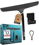 BLUMBACH® Duschabzieher schwarz, Abzieher Dusche mit Halterung 28 cm breit, Fensterabzieher Silikon mit Edelstahl Kern, Dusch Abzieher Wischer, Duschwand Abzieher, Flitsche Dusche, Glasabzieher,