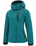 GEMYSE Damen Wasserdichte Berg-Skijacke Winddichte Skijacke Fleece Outdoor-Winterjacke mit Kapuze (Acid Blau,L)