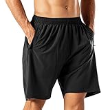 HMIYA Herren Sport Shorts Schnell Trocknend Kurze Hose mit Reißverschlusstasch (Schwarz,XXL)