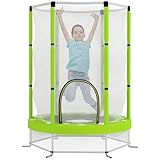 AIYAPLAY Kinder Trampolin Ø140 cm, Indoor Trampolin mit Sicherheitsnetz Randabdeckung Gummiseil, Kindertrampolin mit Tür mit Reißverschluss, Wolken-Muster, für Kinder 3-6 Jahre Grün