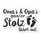 Folien-Zentrum - Oma und Opa´s ganzer Stolz fährt mit Auto 12 x 8 cm - hochwertiger Aufkleber Auto Tuning - Auto Sticker - Lustige Aufkleber für Auto - Stickerbomb - Autoaufkleber - Made in Germany