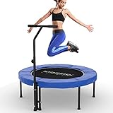 KINETIC SPORTS Fitness Trampolin Indoor Ø 102 cm | Testbild Top Marke Garten | extra leise und gelenkschonend | inkl. Gummiseilfederung | 4-Fach höhenverstellbarer Haltegriff | Max. belastbar 120 kg