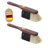 Novaliv 2er SET Handfeger ROSSHAAR MISCHUNG Besen weiche Borsten - Braun lackiert Holz Handfeger gemischtes Rosshaar Idealer Schneebesen Auto Besen Rosshaarbesen Mix Naturborsten Hand Brush Handkehrer
